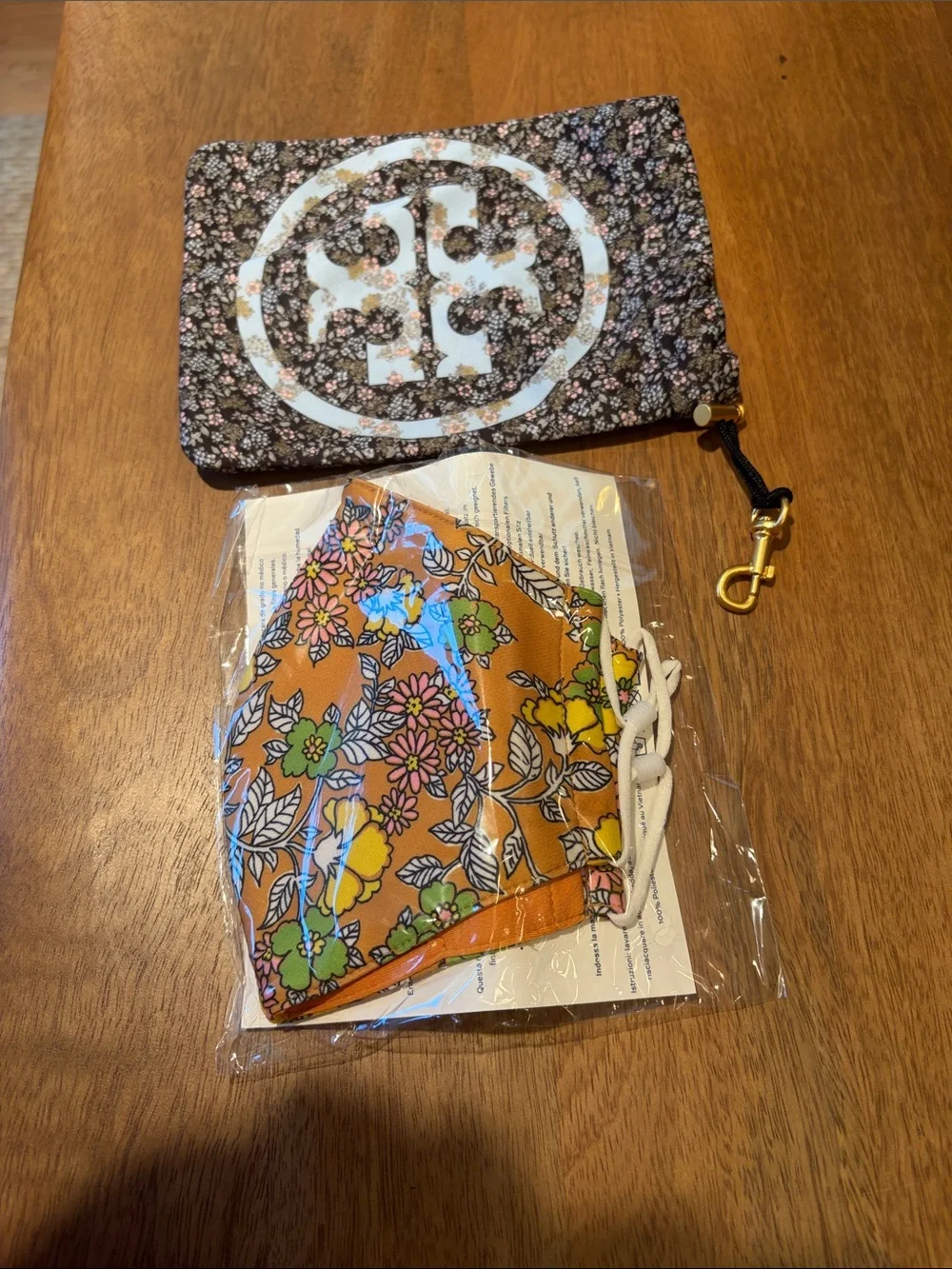 Tory Burch Floral Face Mask and Pouch in Orange and Brown